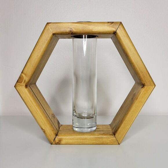 Wooden Hexagon Propagation Floral Vase Decor Centerpiece House Warming Gift - Picture 3 of 7